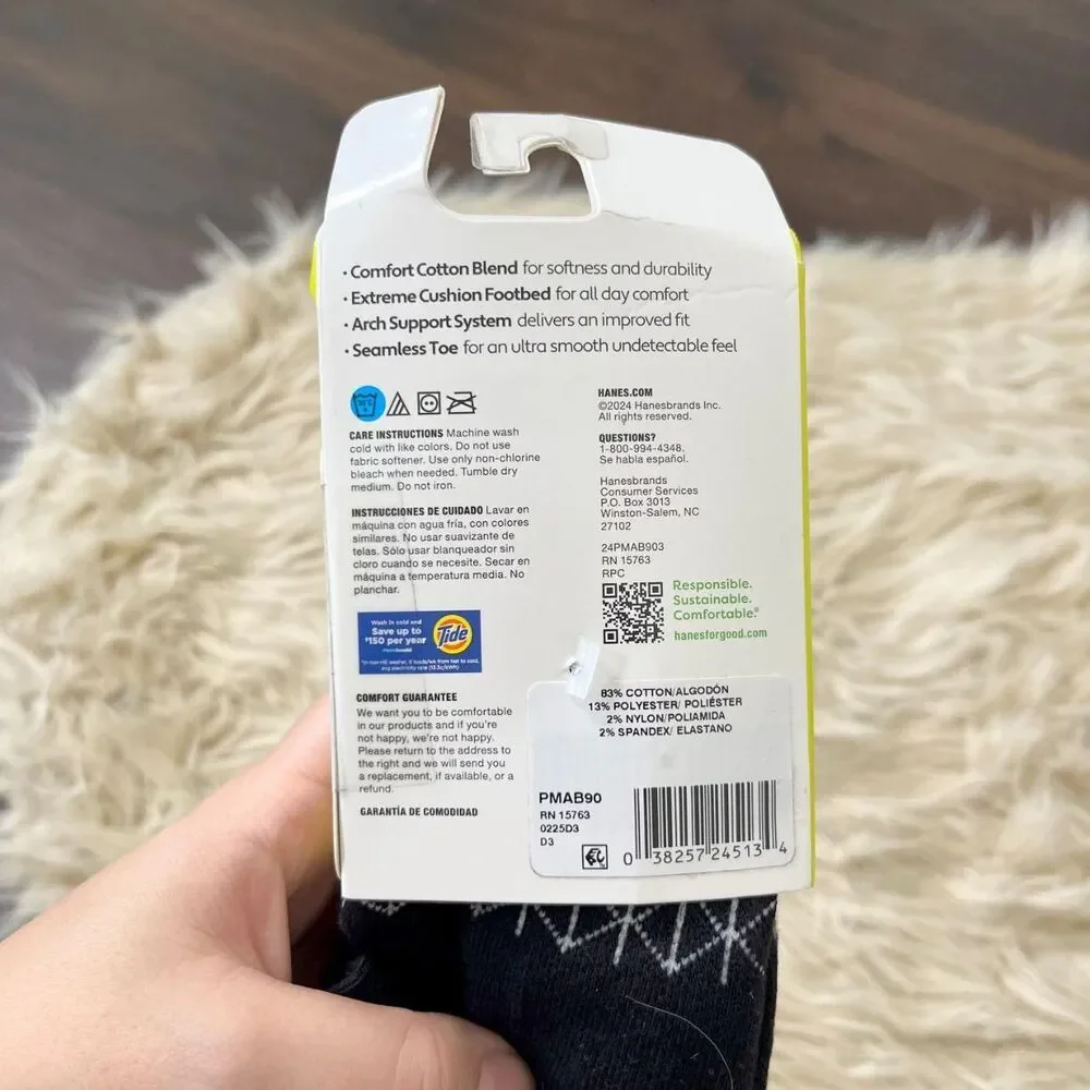 NWT black Hanes Men's Absolute Active Cushioned Heel Shield socks Size 6 - 12